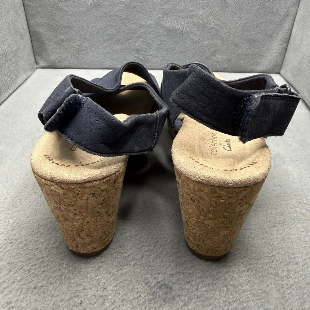 Clarks Annadel Parker Black Open Toe Cork Wedge Sandals Comfort Shoes Sz 9